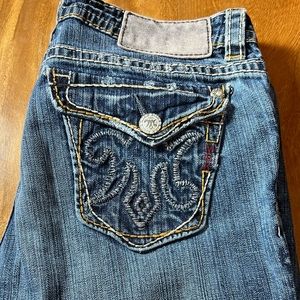 MEK New Mazatlan Bootcut Ladies Denim Buckle Lowrise Size 30/32 Waist 16 Flat